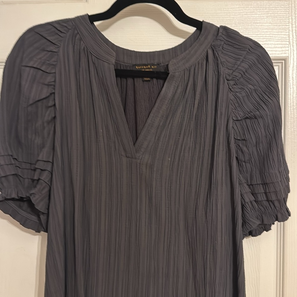 Anthropologie Slate Gray Pleated V-Neck Blouse